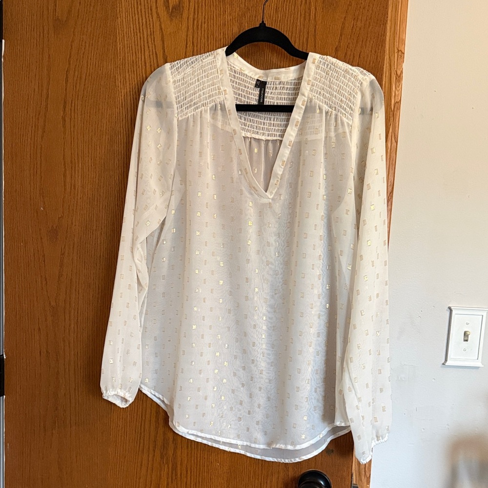 Maurices White V-Neck Blouse with Subtle Pattern